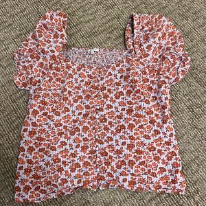 Madewell flower square neck puffy sleeves button down cute shirt!